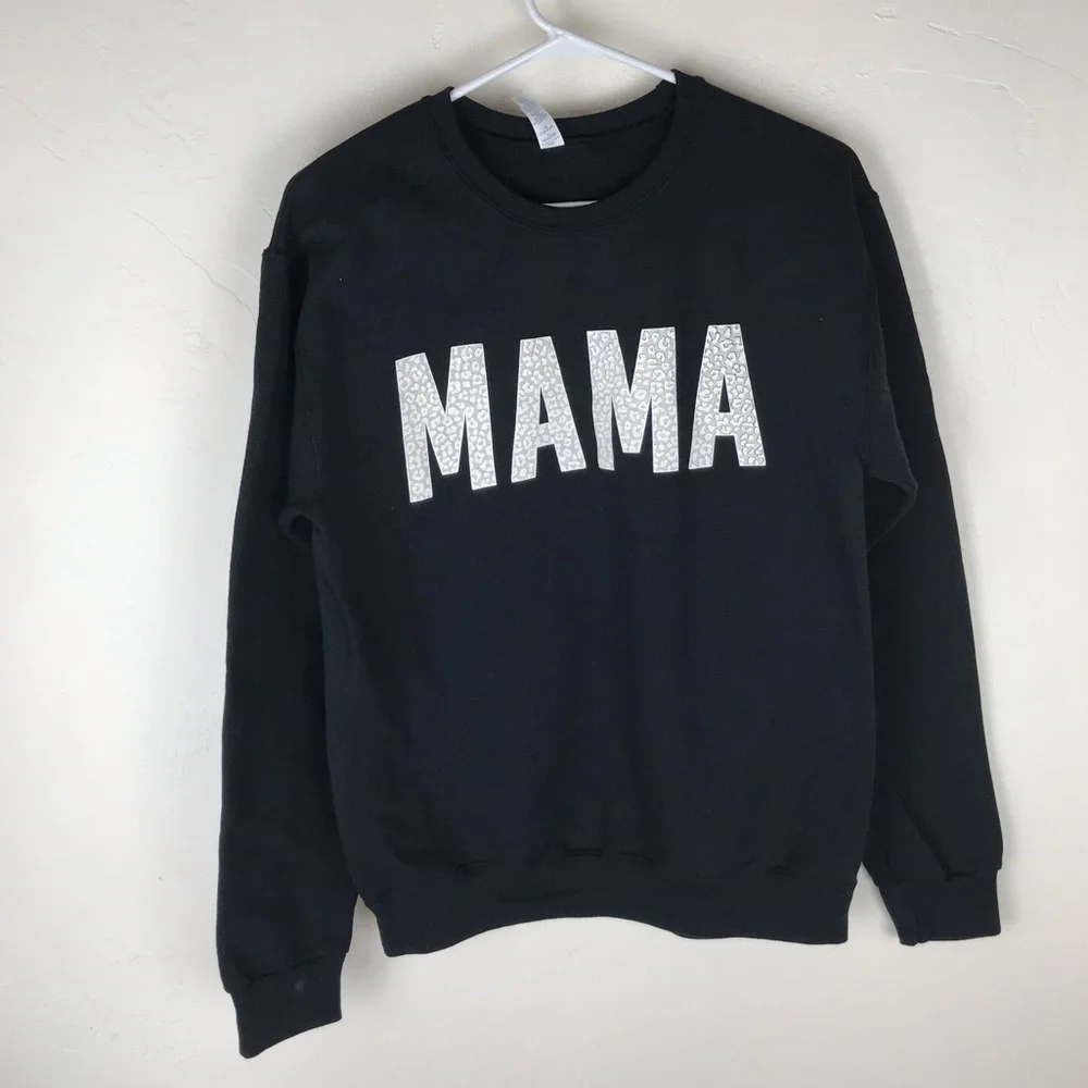 NEW Mama Leopard Black Crewneck Sweatshirt - Picture 1 of 5